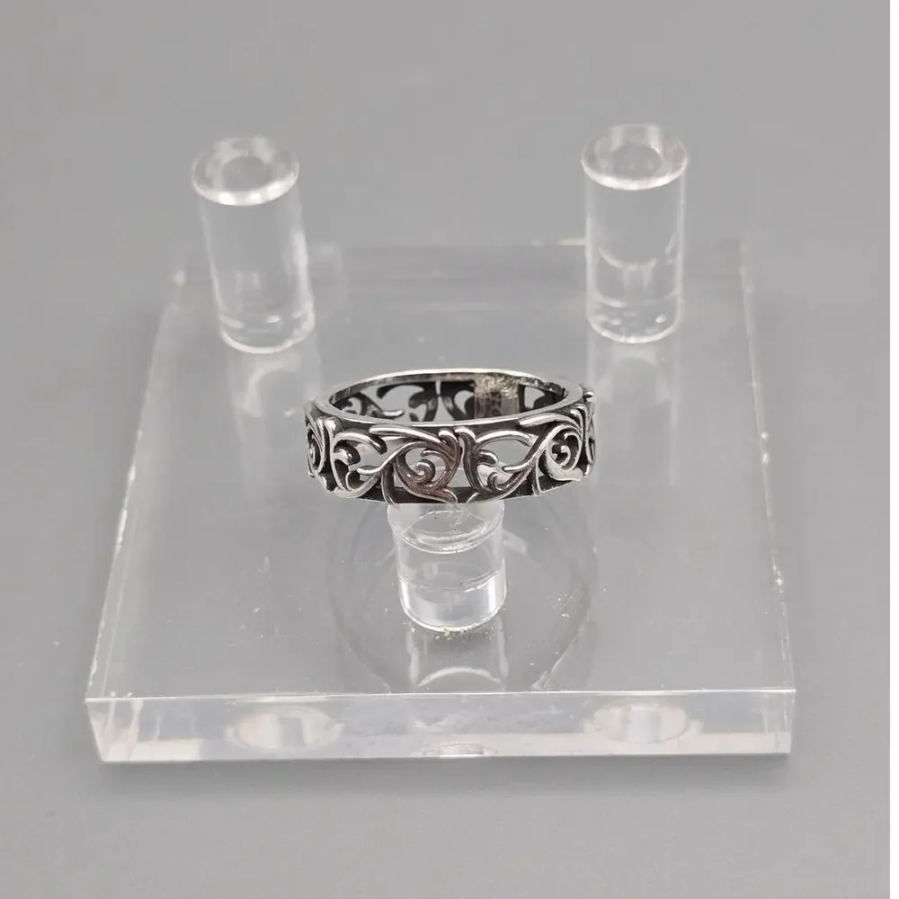 925 Sterling Silver Openwork Scroll Floral Ring Vine Band Women's Size 6-9